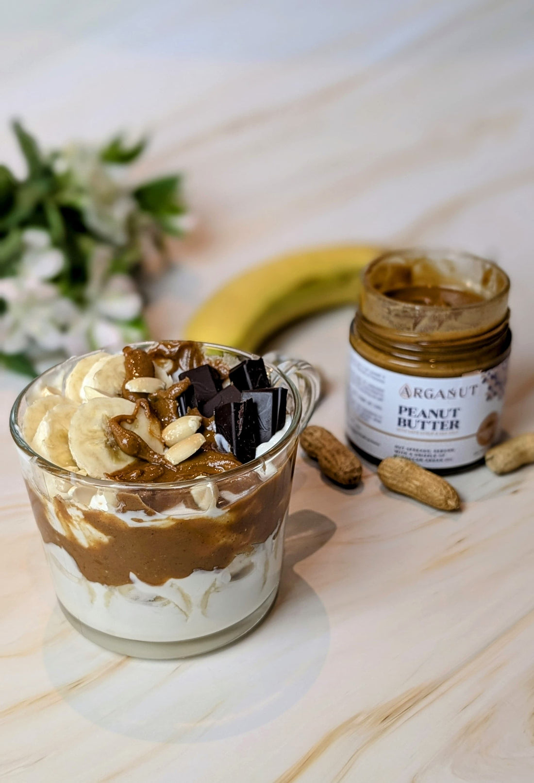 Peanut Butter Yogurt Parfait with Banana & Chocolate